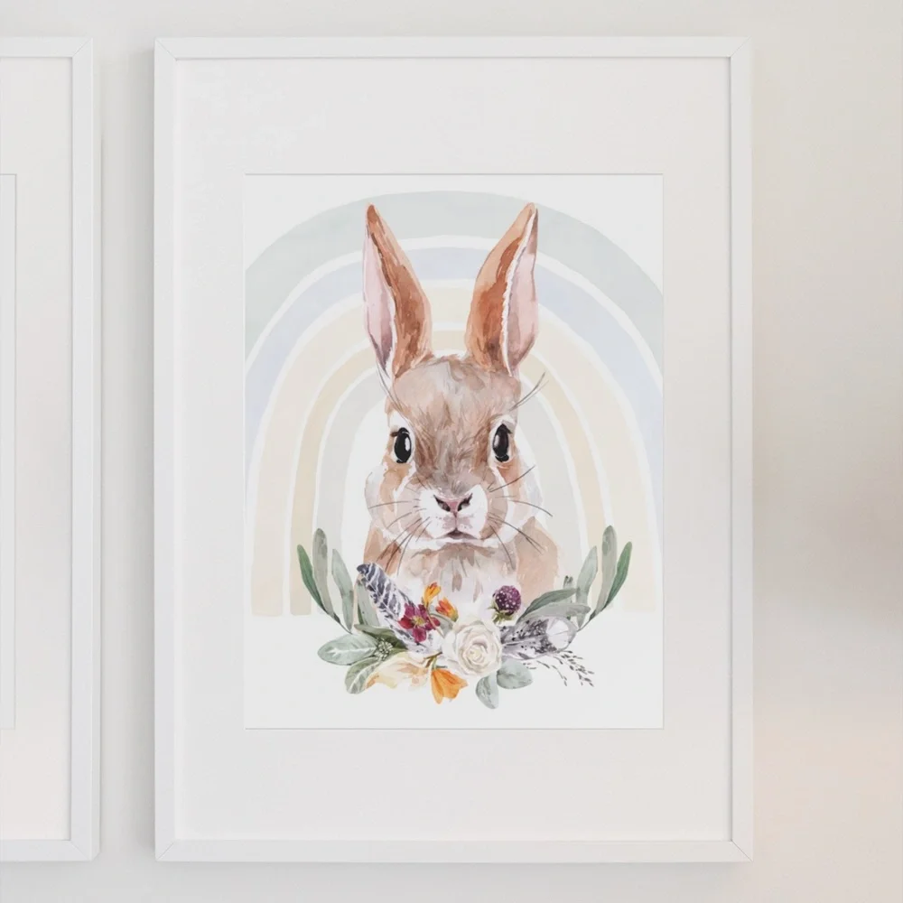 Watercolor Floral Bunny Wall Art Illustration Print Poster Card Unframed - Picture 8 of 14